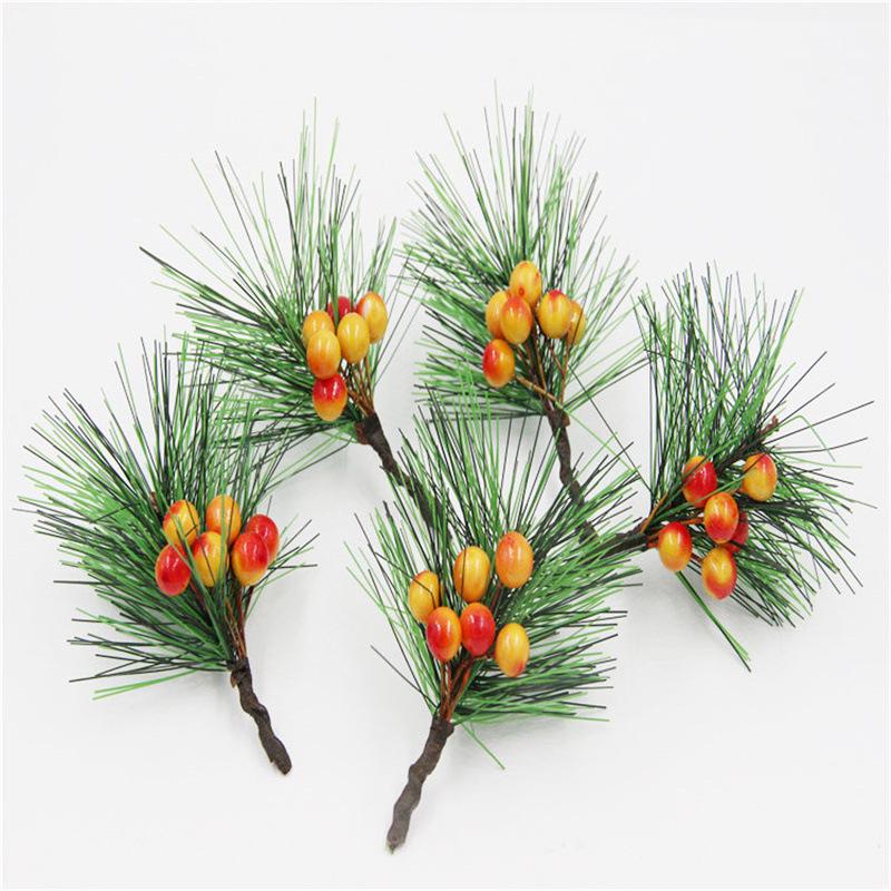 Artificial Pine Needle Greenery & Red Berry Bouquet for Holiday DIY & Gift Packaging