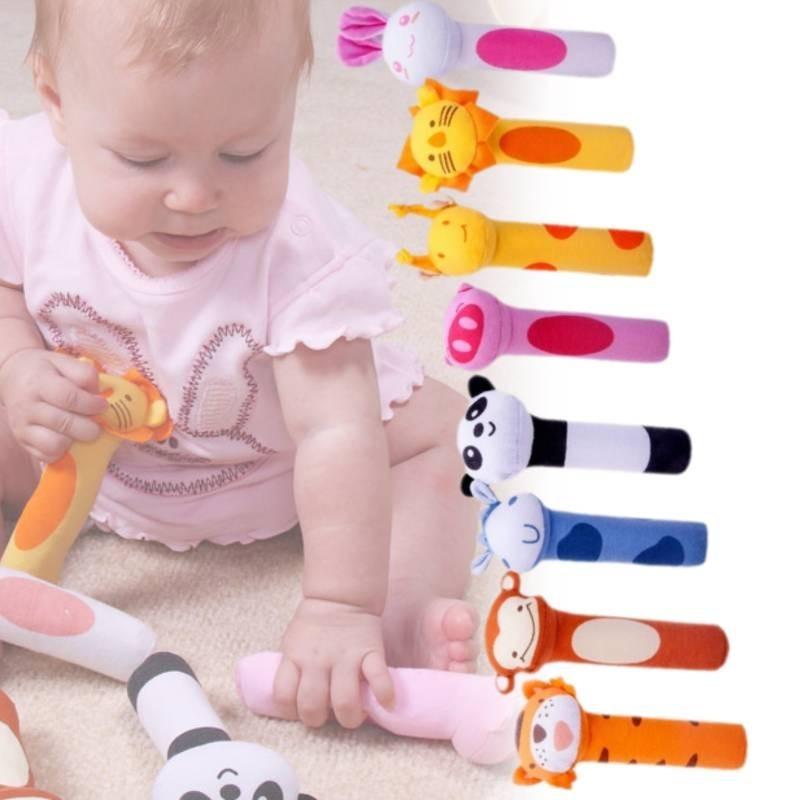 Adorable Baby Grasping Training Bb Stick Squeaky Toy With Animal Designs And Soft Knitted Fabric Stuffed With Pp Cotton