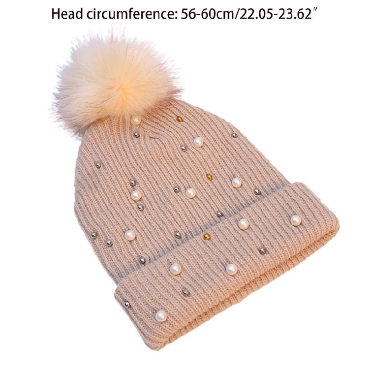 Solid Color Pearl Pompom Wool Hat Knitted Hat Beanie Hat Thicken Stretchable