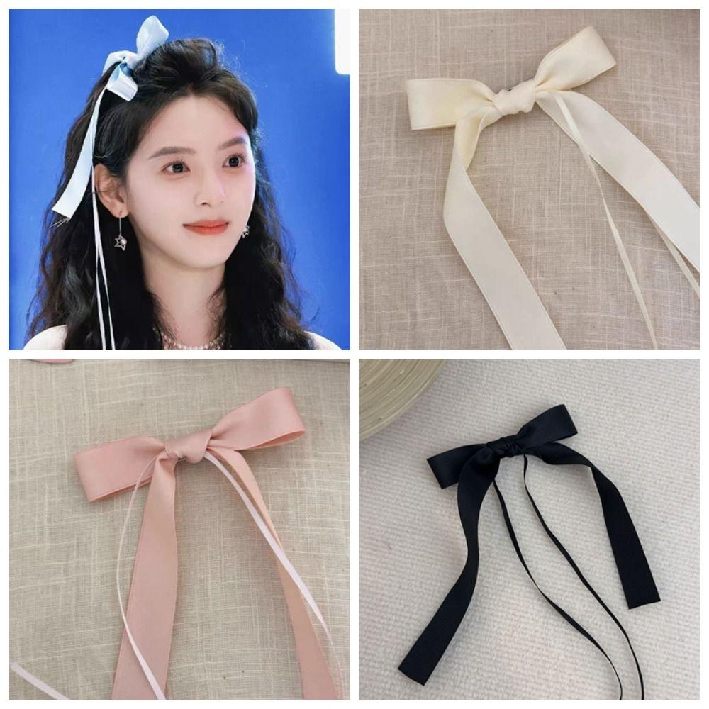 

Однотонные заколки для волос с бантом из ленты, кисточки, заколки для принцесс, милые длинные шпильки для девочек