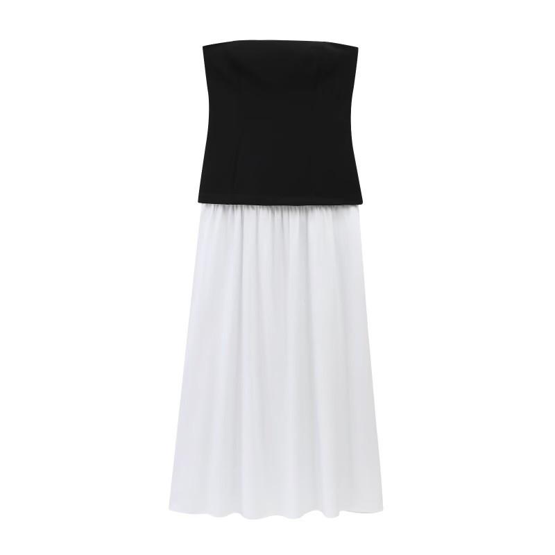 European American Women s Clothing Summer Fashionable Stitching Strapless Tube Top Dress M