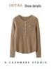 Women's Cashmere Ribbed Pullover Sweater – Round Neck with Buttons and Pockets, Autumn/Winter Collection
