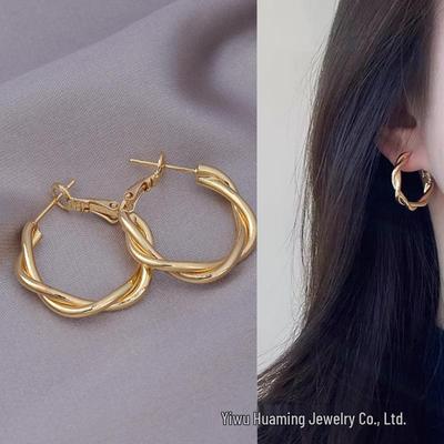 Cross-border Large Circle Metal Earrings - Hong Kong Style, Elegant and Modern French Hoops