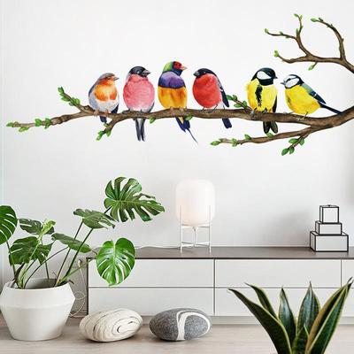 Creative Wall Sticker Colorful Birds Standing On Branch Self-Adhesive Bedroom Entryway Living Room Porch Decoration Removable Wall Decor Decals