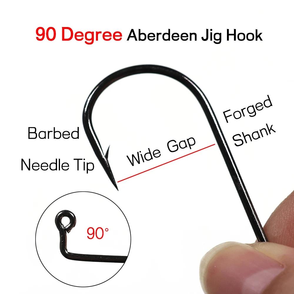 200pcs #8~#6/0 High Carbon Steel 90 Degree Aberdeen Jig Hook Bent Saltwater Long Shank Soft Worm Hooks