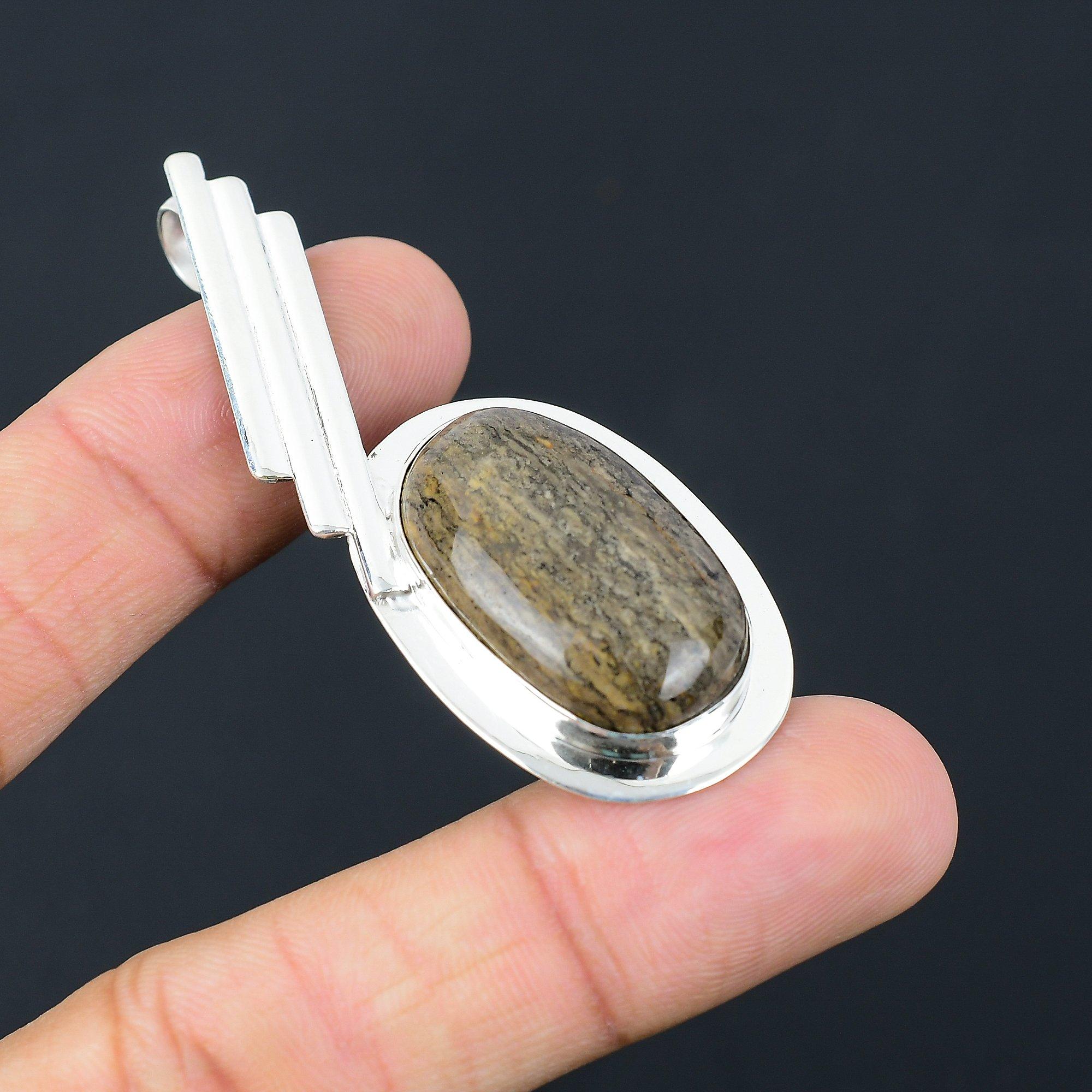 

Sterling Silver Oval Natural Honey Dendrite Opal Anniversary Handcrafted Pendant