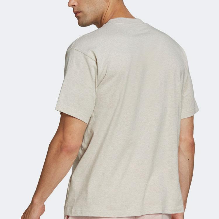 Adidas Small Logo Print Solid Color Crew Neck T-Shirt Men Tops Beige H65780