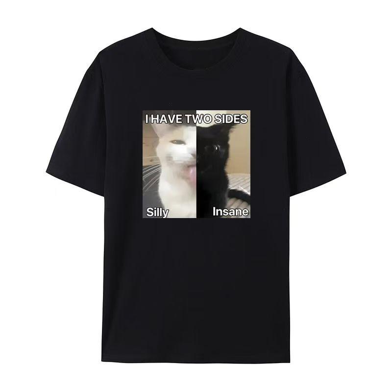2026 SpringSummer Stupid and Crazy Cat  Printed Retro Cotton Tshirt  High Street Loose Casual Short Sleeve Tshirt Y2k