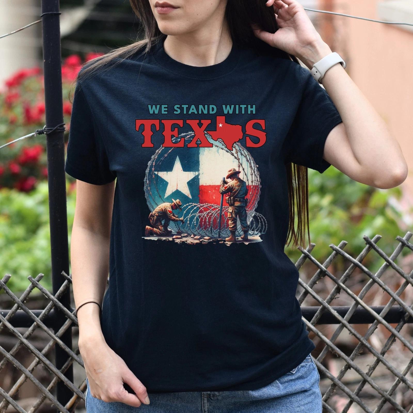 We stand with Texas Unisex Tshirt Texas border TX flag tee Black Navy Dark Heath S