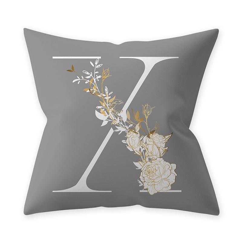 Decorative 45x45 Letter Gray Cushion Customizable Polyester Throw Pillow White Yellow Flowers Pillowcase Nordic Home Decor
