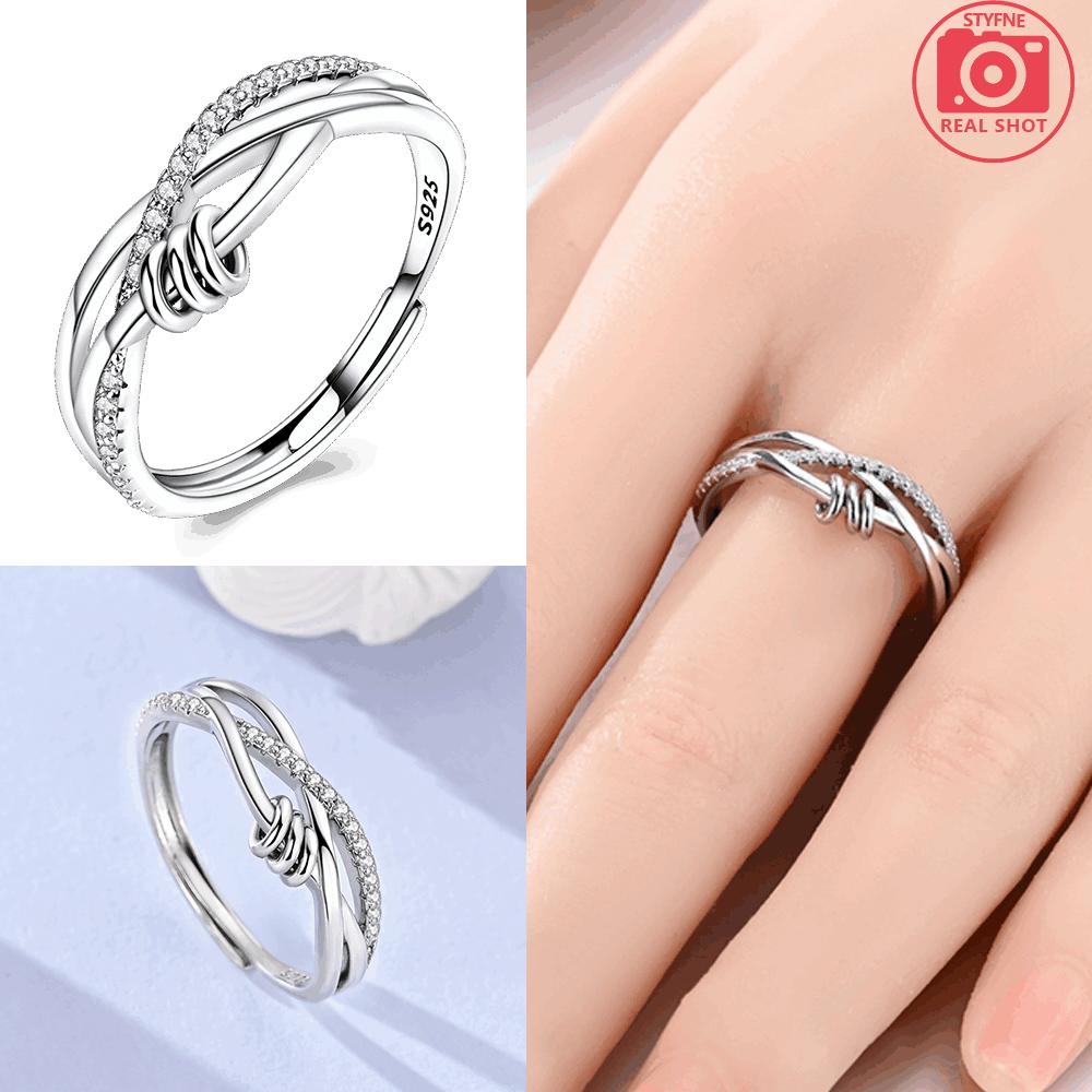 

S925 Silver Dark Blue Zircon Cross Ring Celtic Knot Star Open Ring Delicate Accessory Anniversary Jewelry Gift