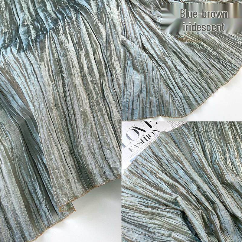 Lustrous Micro-Outline Blue-Purple Pleated Designer Shirt Dress Fabric