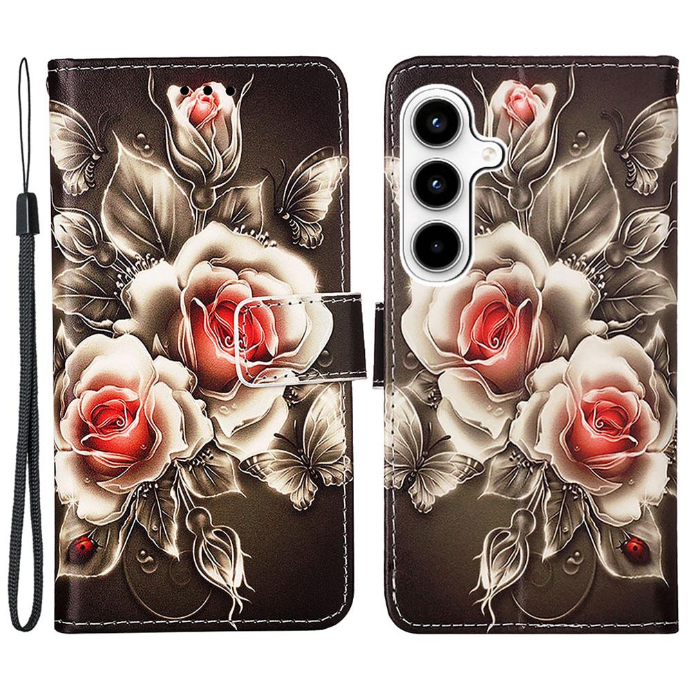 For Samsung Galaxy A35 5G Leather Case with Strap and Card Holder Pattern Printing Phone Stand Cover