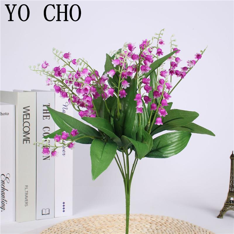 Artificial Flowers Lily of the Valley 7 Branches Fake Plastic Lily Flower Bridal Bouquet Wedding Party Decor Flores Artificiales