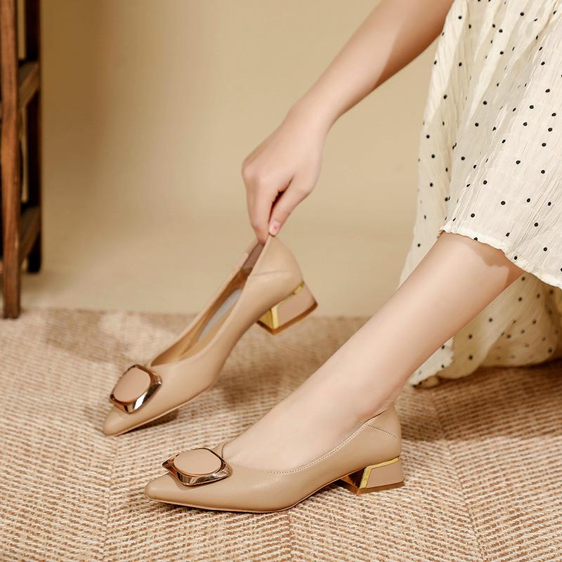 

Кожаные туфли, женские туфли на толстом каблуке, новая весенняя женская обувь на среднем каблуке с квадратным носком, женская обувь с острым носком, обувь Doudou