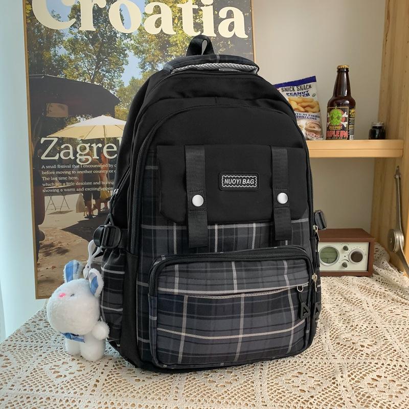 Schoolbag New College Style Women's Plaid Contrast Color Large Capacity Backpack Junior High School Students Elementary School Students Two-piece