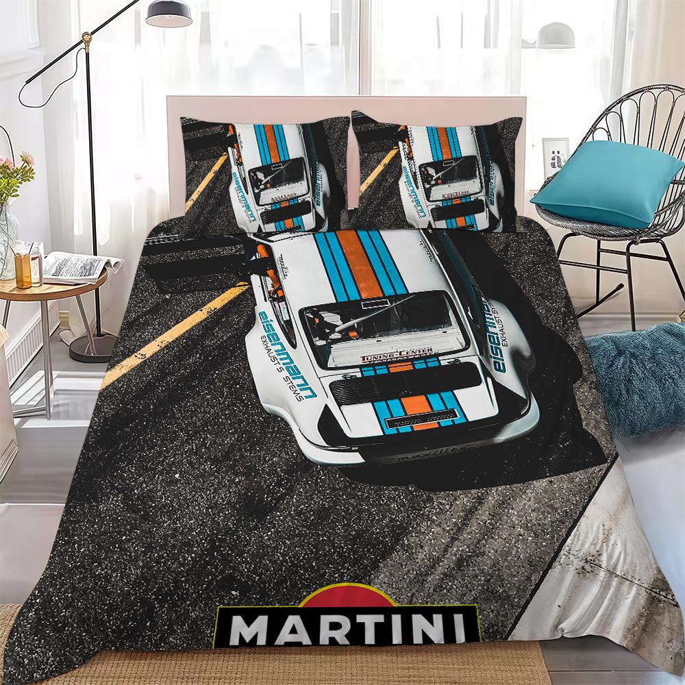 Martini Racing Stripe Duvet Cover Set Home Style Bedding Soft Laundry Cotton Bed 3 Piece Set Student Dormitory Gift