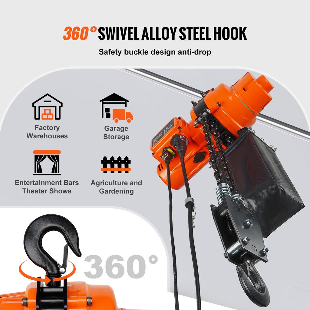 SucceBuy 2200 Lbs Electric Chain Hoist Single Phase Overhead Lifting Crane with Chain 10 Ft  Wired Remote Control for Garage
