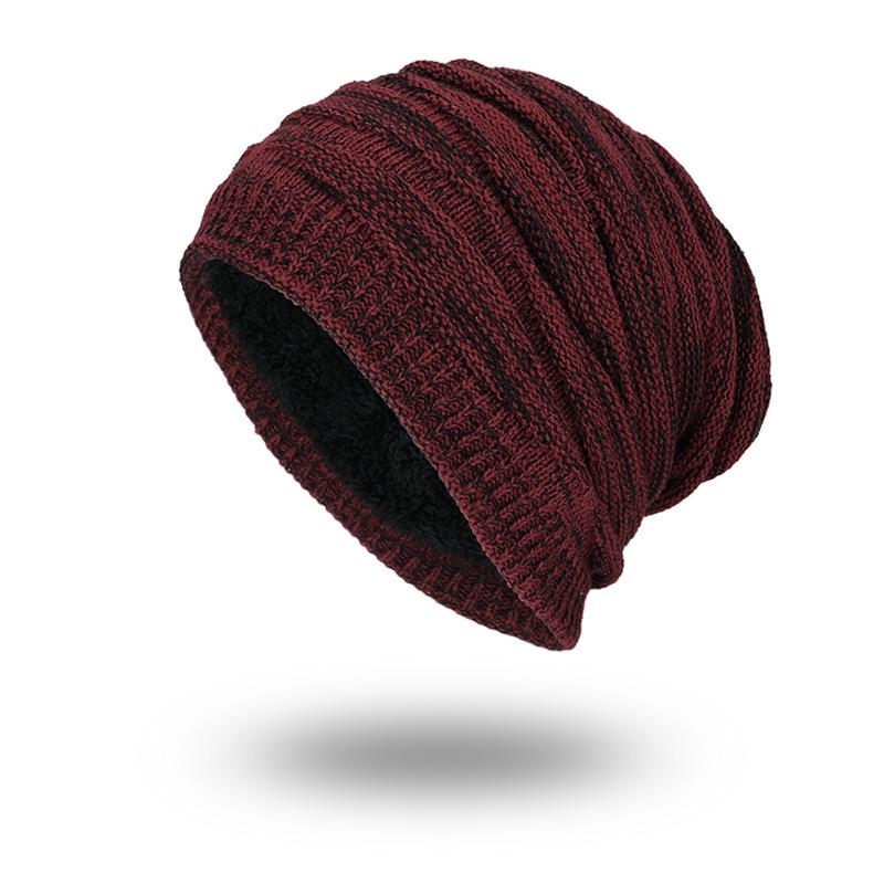 

Men s Korean Style Knitted Woolen Hat, Winter Fleece Lined with Diamond Pattern, Warm AB Yarn Pullover, WM055 вина червоного кольору