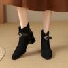Fashion NEW Autumn Women Shoes Square Toe Chunky Heel Boots Cow Suede Leather Shoes for Women High Heel Ankle Boots Black Designer Boots