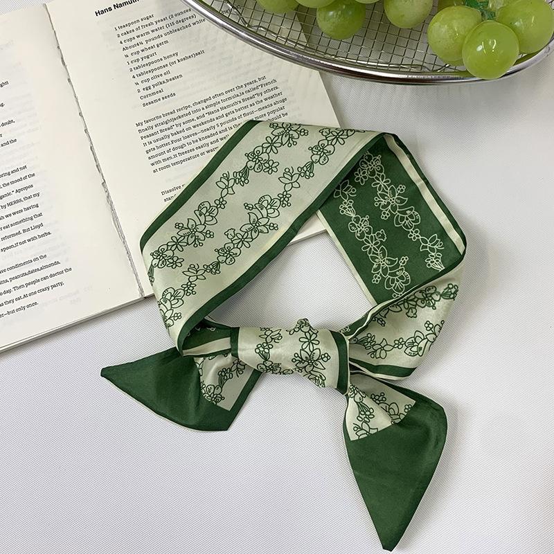 Silk scarf, long strip, high-end green tie, thin and narrow scarf, hair tie bag, decorative streamer, gift box, ribbon, waist belt.