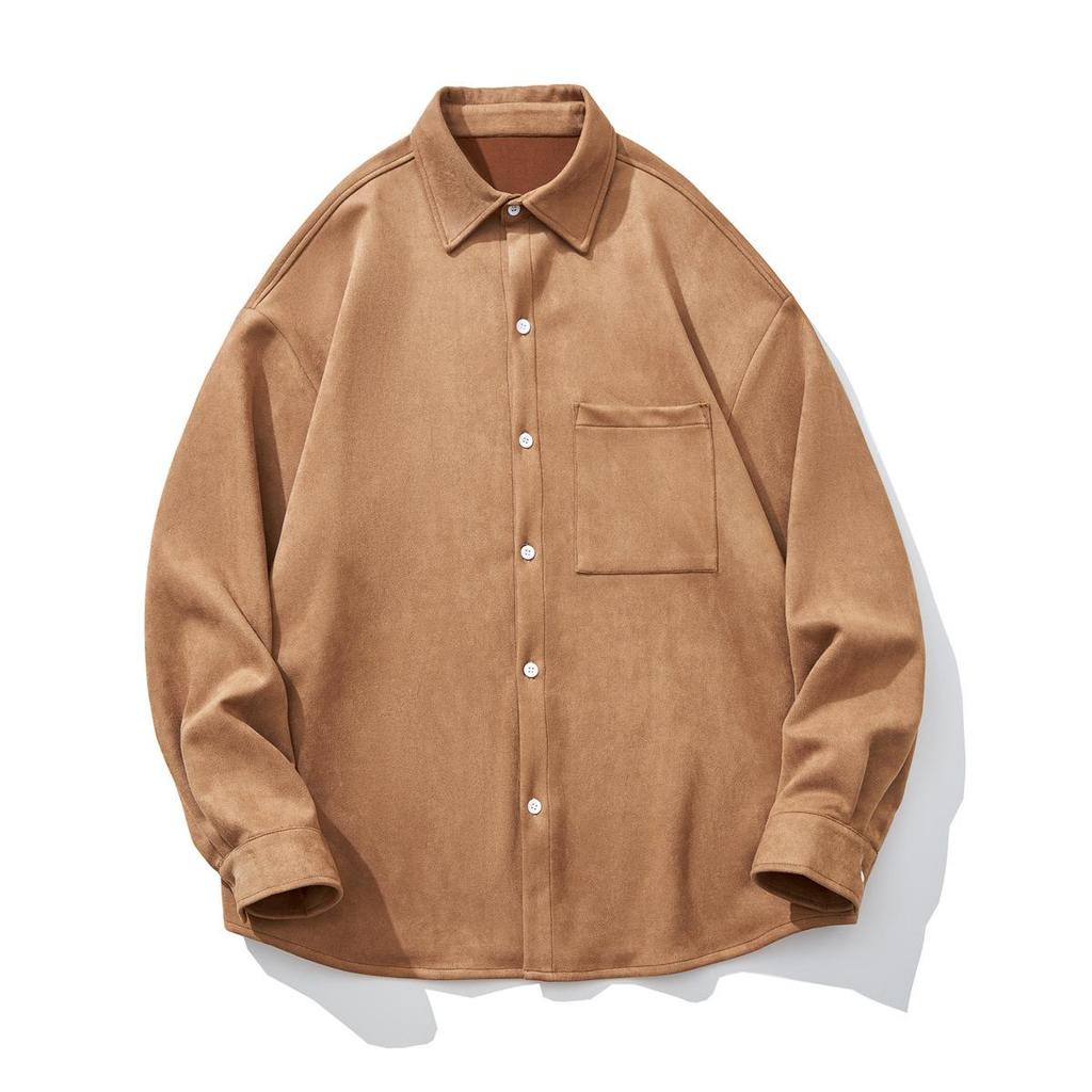 Light Luxury Men's Suede Solid Color Long-sleeved Shirt Men's Autumn New Trendy Brand Loose Drape Shirt Jacket