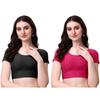 Women’s Cotton Saree Blouse Combo | Ready-to-Wear Round Neck Stitched Blouses | Soft Dobby Stretch Fabric | Party, Festive