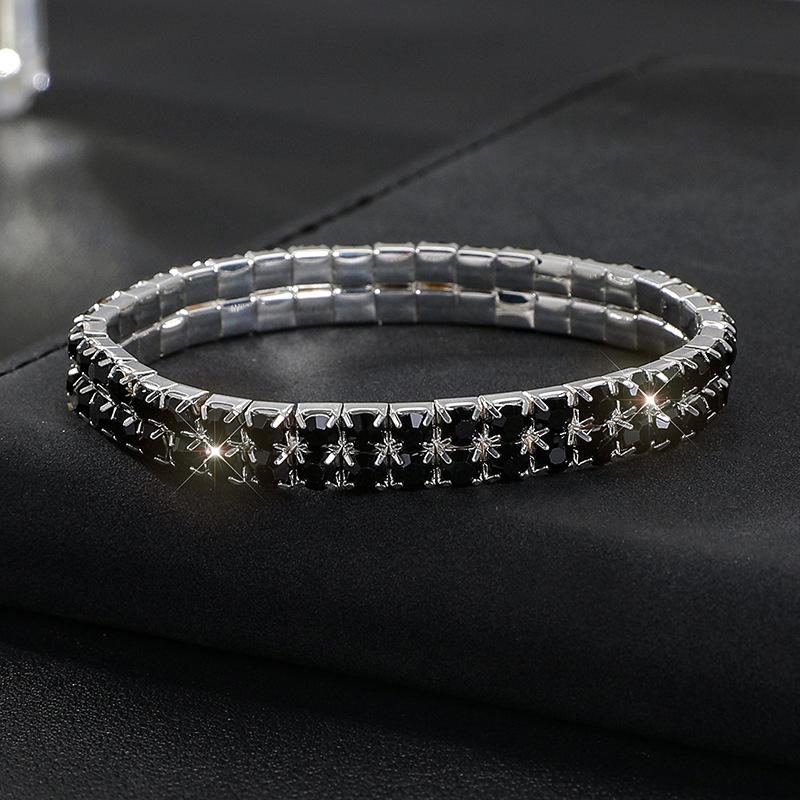 Vollbesetztes Diamantarmband Übertriebenes Strassarmband Kristall Zweireihig Elastisches Armband