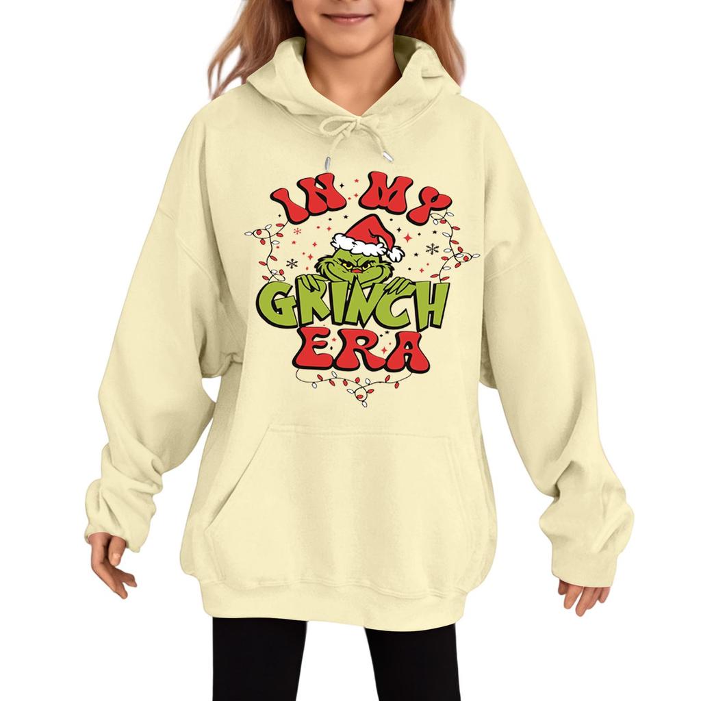 Children's Fashionable Casual Long-sleeved Loose Christmas Print Pullover Hooded Sweatshirt