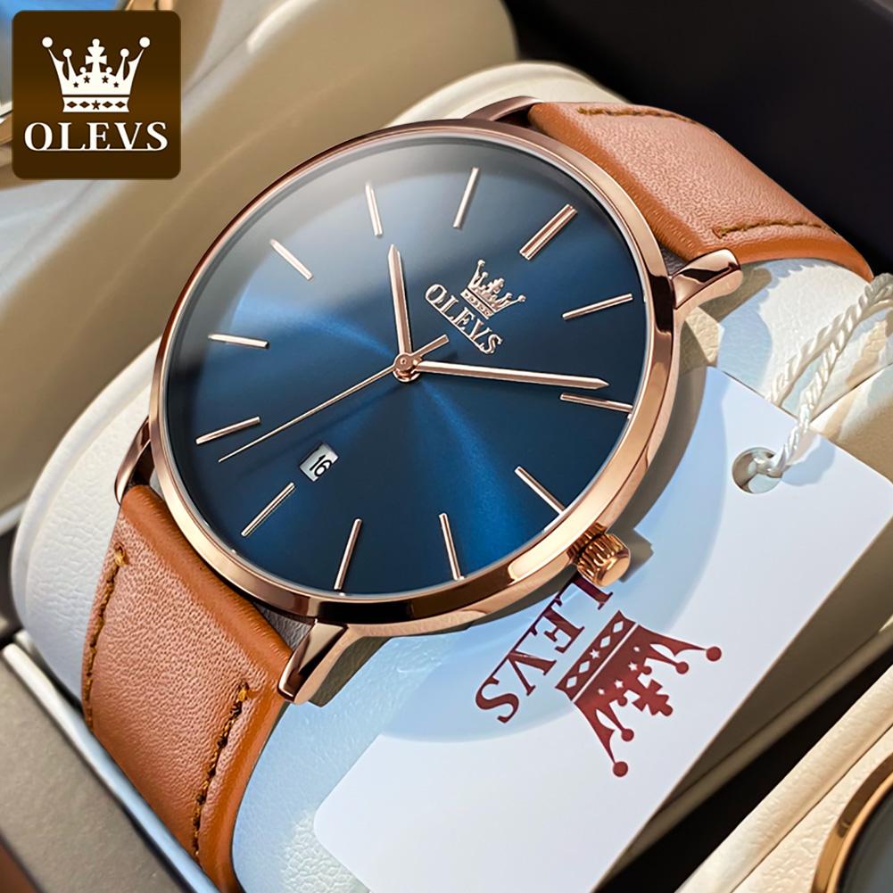 OLEVS 5869 Men's Watches Leather Strap Waterproof Auto Date Man Watch Fashion Simplicity Ultra Thin Quartz Wrist Watch for Men