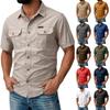 Men's Short Sleeve Button Down Shirt Collar Loose Fit Work Shirt with Pockets Color Casual Everyday Wear