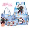 4 Pièces/ensemble Anime Demon Slayer Sac à Dos Imprimé Sac à Main Trousse à Crayons avec Bouteille d'Eau 750ml pour Adolescent Garçon Fille Grande Capacité Sac d'École Imperméable