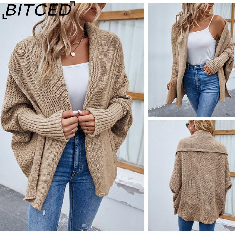 BITCED Autumn/Winter Women's Knitwear Solid-Colour Batwing-Sleeve Cardigan