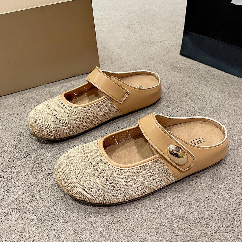 Casual and Comfortable Flat-bottomed Cool Slippers Women's 2025 Summer New Bag Head Half Slippers French Retro High Temperament Women's Shoes