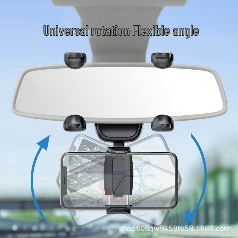 Adjustable Multi-Angle Rearview Mirror Phone Holder for Stable Navigation