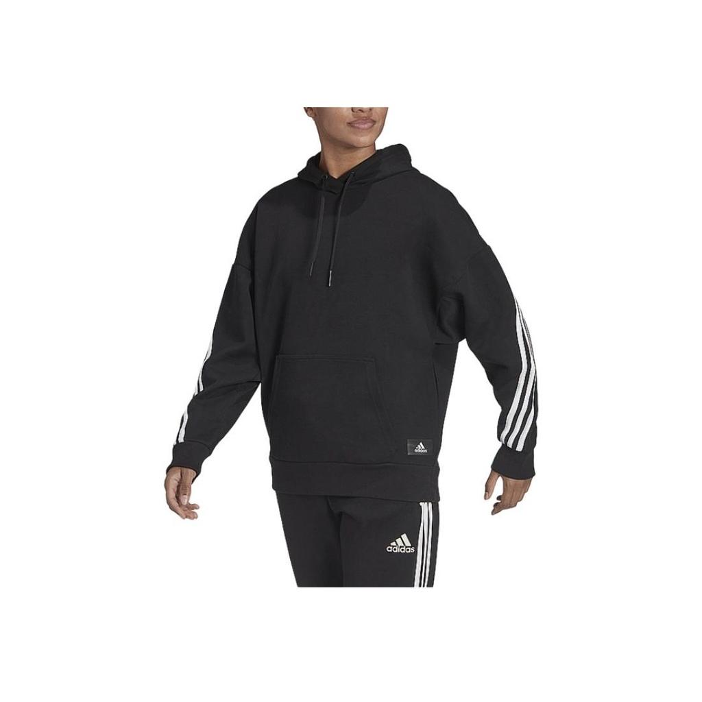 Adidas Striped Cuff Casual Pullover Hoodie Women Tops Black H67044
