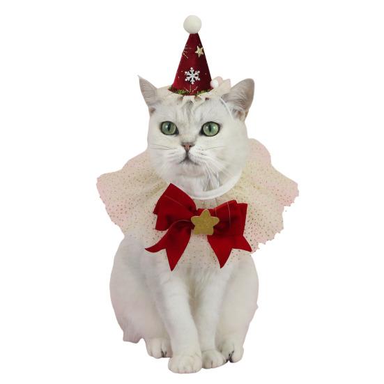 2Pcs/Set Pet Christmas Clothing Princess Style Design Adjustable Christmas Parties Scarf Hat Set Festive Pet Attire