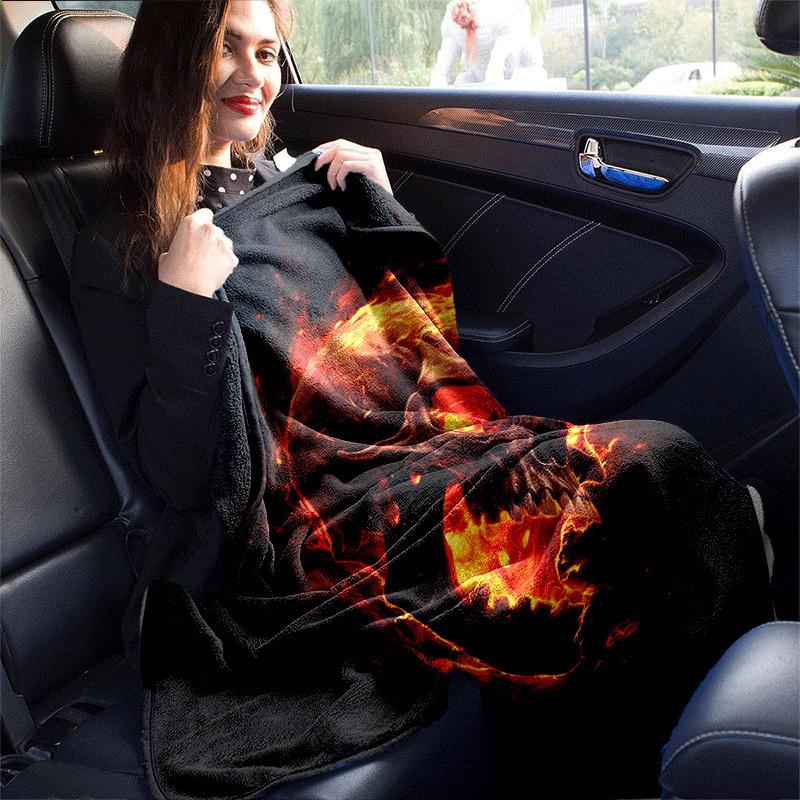 1pc Skeleton Printing Lightweight Flannel Blanket, Comfortable and Warm Blanket, for Camping Sofa Bed and Couch Office, In All Seasons