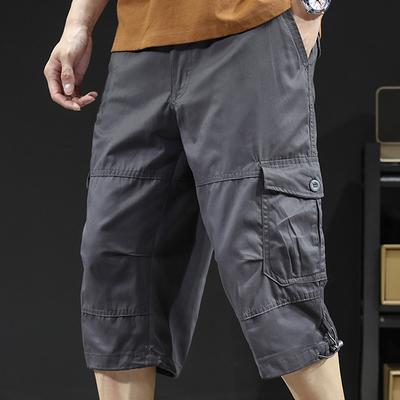 Men's Cargo Shorts Casual Half Pants Elastic Waist Summer Shorts Sports Running Hiking Multiple Pockets Male Knee Pants