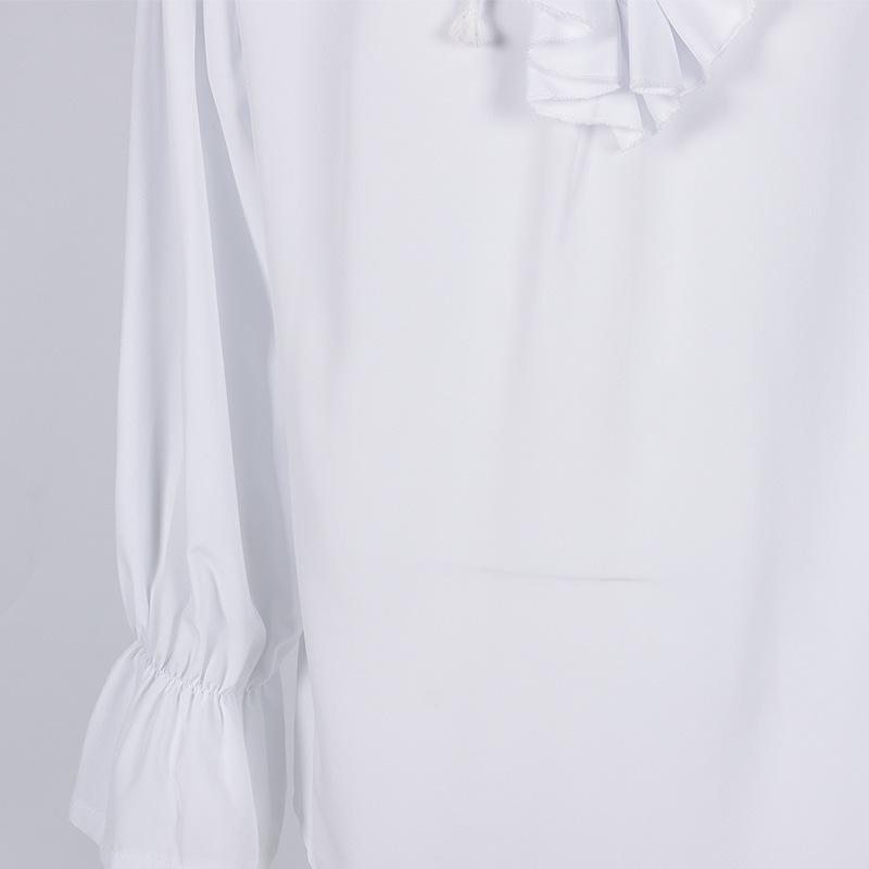 Medieval Long Sleeve Ruffled Puff Sleeve Top with Turn-Down Collar - Vintage Solid Color COS Costume Shirt