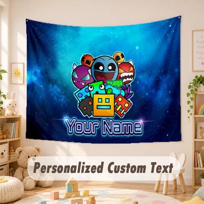 Custom Name Text Tapestry,Geometry Dash Boho Wall Hanging, Decorative Backdrop Tapestry For Room