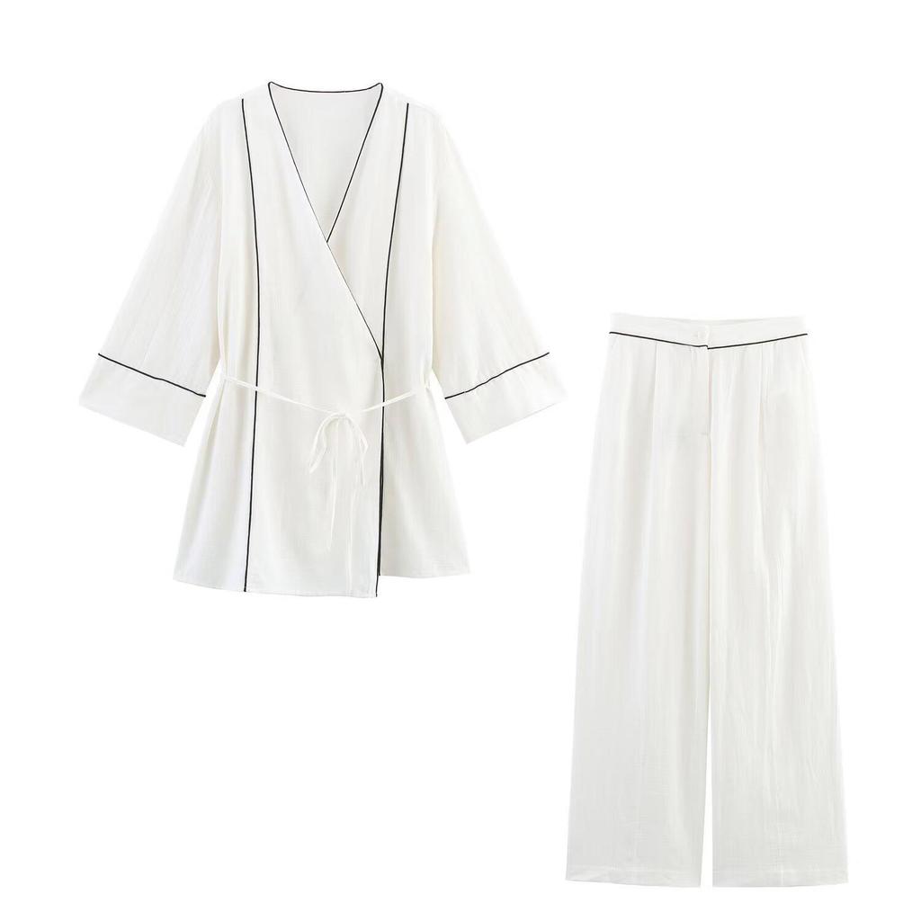 2025 Summer Women's European & American Style Double-Breasted Jacket with Casual Long Pants