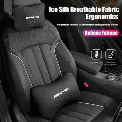 Car Headrest Ice Silk Neck Pillow Lumbar Support Pillow Accessories Car Hub Cap For Mercedes Benz AMG W214 W205 W204 W206 W213 W DB1 QQ43