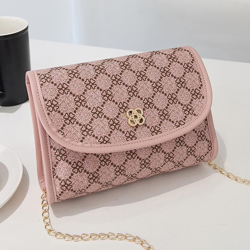 Simple chain small bag, new contrasting color women's bag, shoulder messenger bag, fashionable printed small square bag.