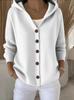 2025 Women’s Solid Color Button Knit Hooded Cardigan Sweater - Casual Fashion for Autumn & Winter