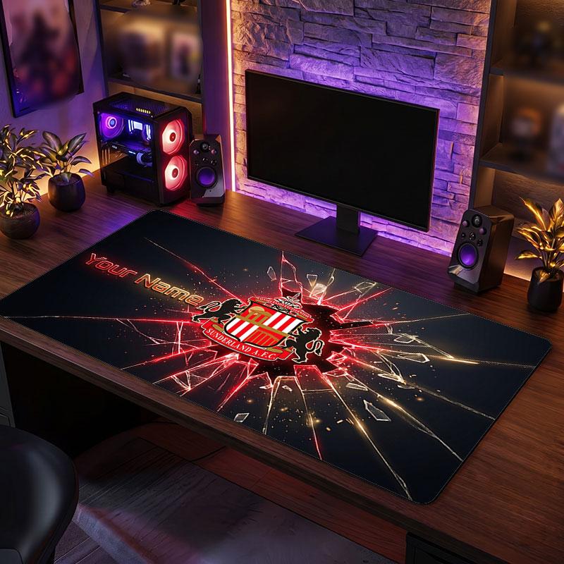 Sunderland FC Custom Large Mouse Pad, Personalized Name Text Print, Football Logo Non‑Slip Desk Mat Gaming Gift