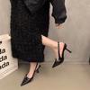 Black Patent Leather Pointed Special-shaped Heel High-heeled Fashion Sandals Spring New Supermodel Shoes