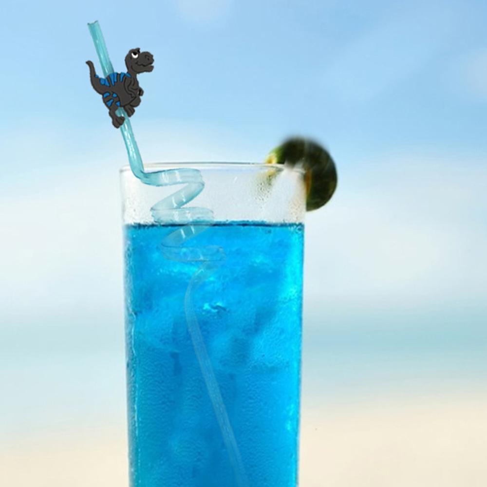 Drinking Decor Temporaty Straw Straws-Plastic Dinosaur Reusable Straws Dino Theme Cartoon Pattern