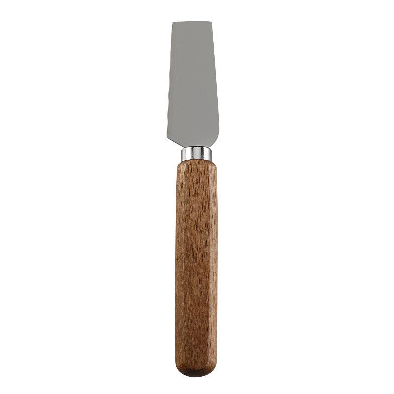 Acacia Wood Handle Cheese Knife Set with Stainless Steel Blades - Includes Knife, Fork, Spatula, and Butter Spreader.