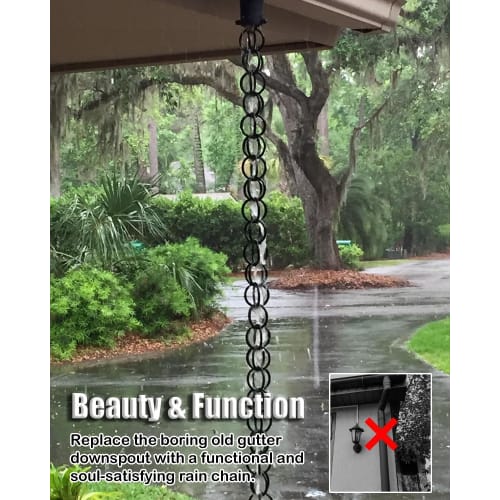 Metal Rain Chain with Rings, Rain Downspout Catcher Chain for Gazebos, Patios, and Gardens, Black Rain Chain Roof Gutter Hanger (Size: 3m (10ft))